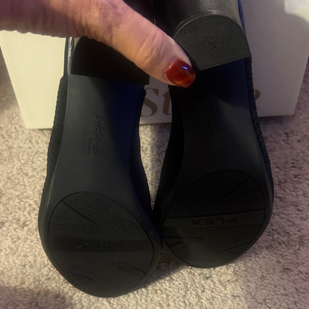 Life Stride Black Knit Peep-Toe Block Heel Bootie - Picture 9 of 10